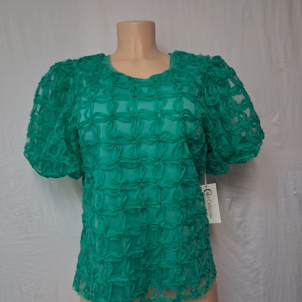 Cato Collection Limited Edition Chic Textured Green Blouse Size M - Picture 13 of 16